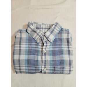 American Eagle Madras 100% Cotton Shirt Mens Large Blue Plaid Long Sleeve